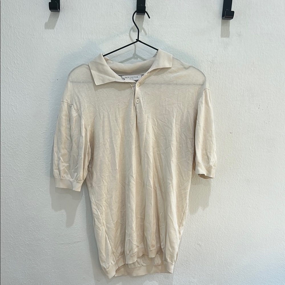 Jack Victor Cream Cotton & Silk Polo Shirt